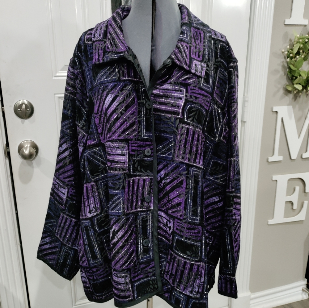NWT Coldwater Creek glimmer patchwork black purple jacket